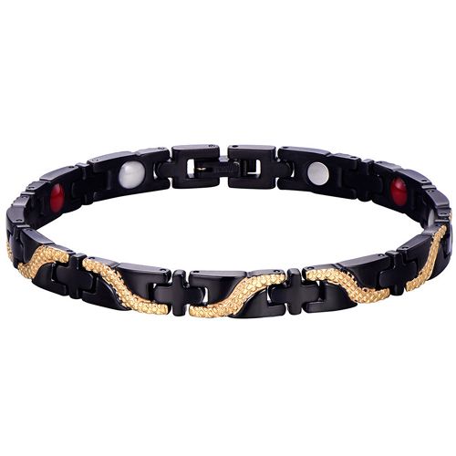 ***COI Titanium Black Gold Tone Bracelet With Steel Clasp(Length: 7.87 inches)-00032BB