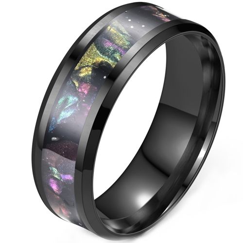 ***COI Black Titanium Beveled Edges Ring With Abalone Shell-00058BB
