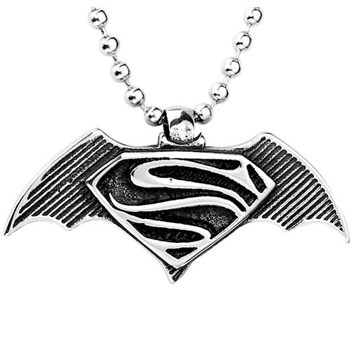 ***COI Titanium Black Silver Super Man & Bat Man Pendant-00065BB