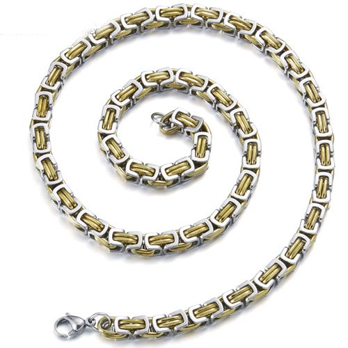***COI Titanium Gold Tone Silver Necklace With Steel Clasp(Length: 21.65 inches)-00068BB