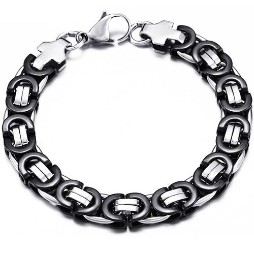 ***COI Titanium Black Silver Bracelet With Steel Clasp(Length: 8.66 inches)-00070BB
