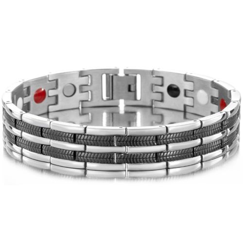 ***COI Titanium Black Silver Bracelet With Steel Clasp(Length: 8.27 inches)-00094BB