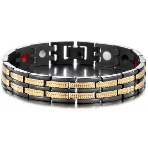 ***COI Titanium Black Gold Tone Bracelet With Steel Clasp(Length: 8.27 inches)-00095BB