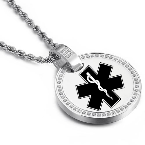 ***COI Titanium Gold Tone/Silver Medical Alert Pendant With CNC Cubic Zirconia-00108BB