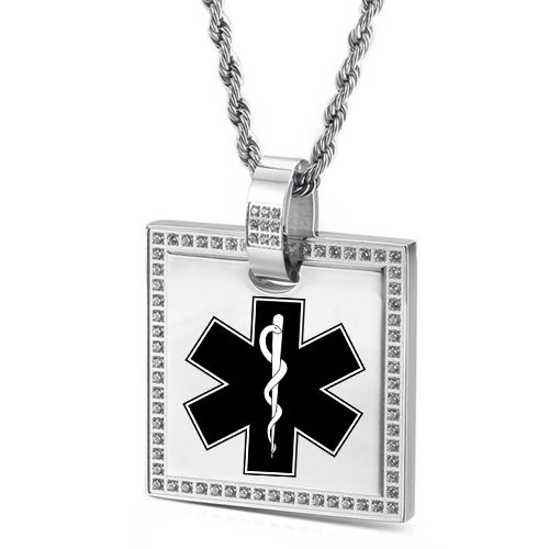 ***COI Titanium Gold Tone/Silver Medical Alert Pendant With CNC Cubic Zirconia-00109BB