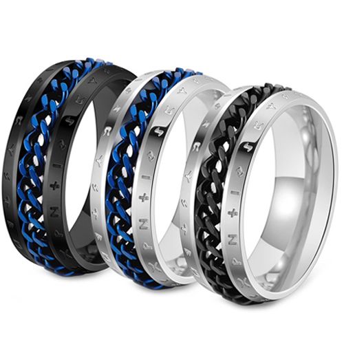 ***COI Titanium Black Blue/Blue Silver/Silver Black Key Chain Link Ring-00113BB