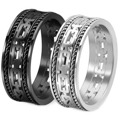 ***COI Titanium Black/Gold Tone/Silver Celtic Key Chain Link Ring With Wire-00115BB