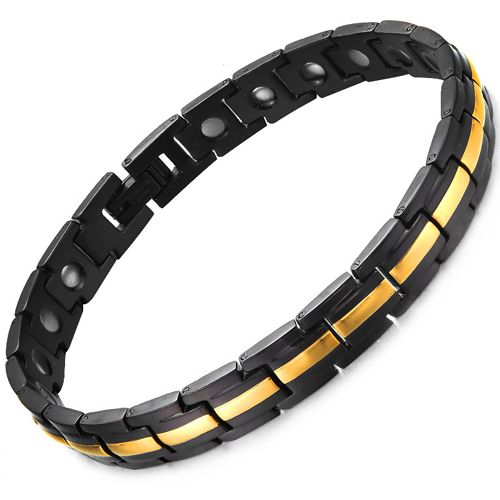 ***COI Titanium Black Gold Tone Bracelet With Steel Clasp(Length: 9.06 inches)-00127BB