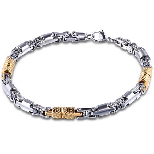 ***COI Titanium Gold Tone Silver Bracelet With Steel Clasp(Length: 9.45 inches)-00142BB