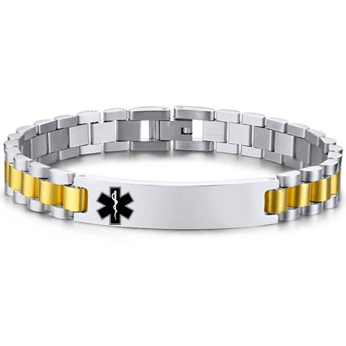 ***COI Titanium Gold Tone Silver Medical Alert Bracelet With Steel Clasp(Length: 8.27 inches)-00143BB