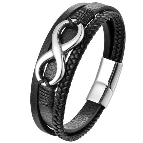 ***COI Titanium Infinity Genuine Leather Bracelet With Steel Clasp(Length: 8.27 inches)-00146BB
