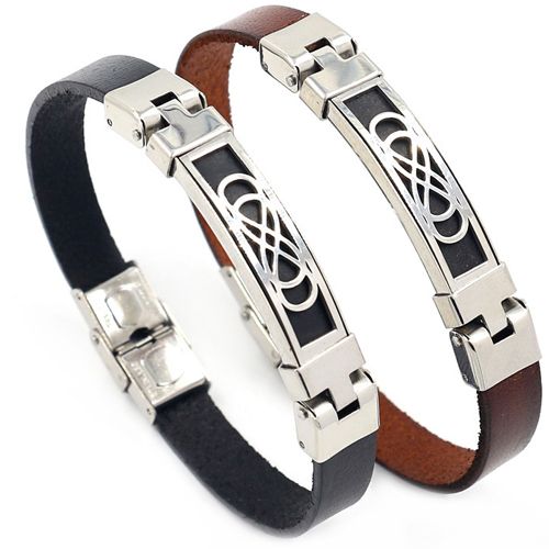 ***COI Titanium Infinity Genuine Leather Bracelet With Steel Clasp(Length: 8.66 inches)-00157BB