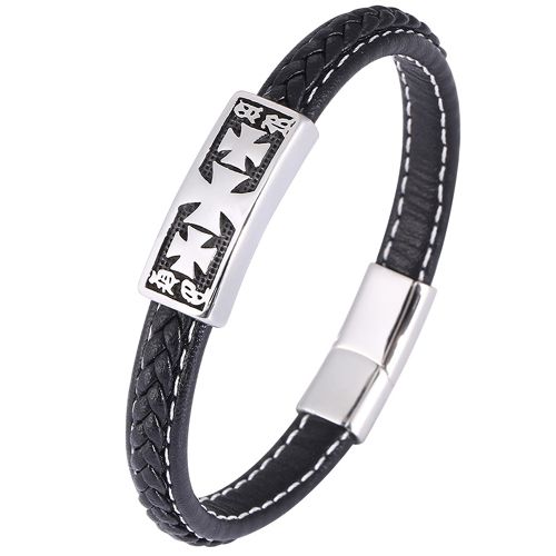 ***COI Titanium Cross Genuine Leather Bracelet With Steel Clasp(Length: 8.07 inches)-00183B