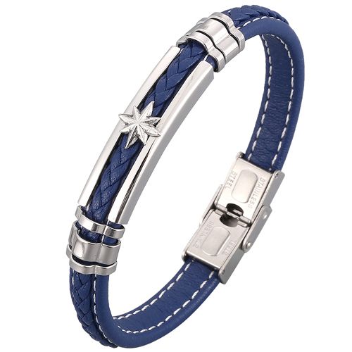 ***COI Titanium Star Genuine Leather Bracelet With Steel Clasp(Length: 8.46 inches)-00185BB