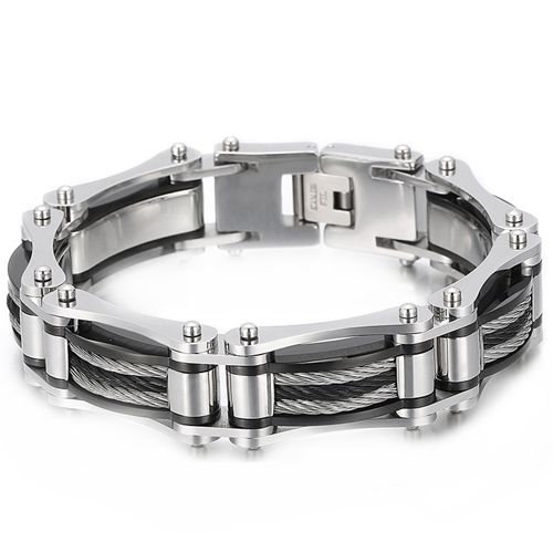 ***COI Titanium Black Silver Wire Bracelet With Steel Clasp(Length: 8.27 inches)-00197BB