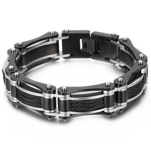 ***COI Titanium Black Silver Wire Bracelet With Steel Clasp(Length: 8.27 inches)-00198BB