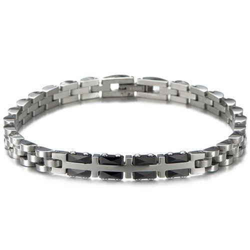 ***COI Titanium Silver/Black/Gold Tone Silver Cross Bracelet With Steel Clasp(Length: 7.87 inches)-00200BB