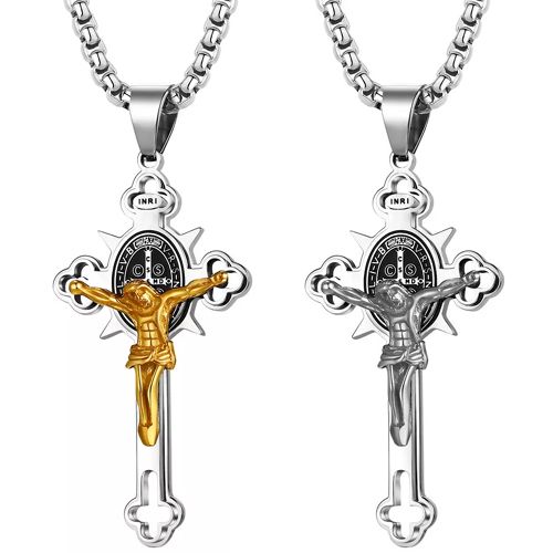***COI Titanium Black Silver/Black Gold Tone/Silver Gold Tone Black Jesus Cross Pendant-00212BB