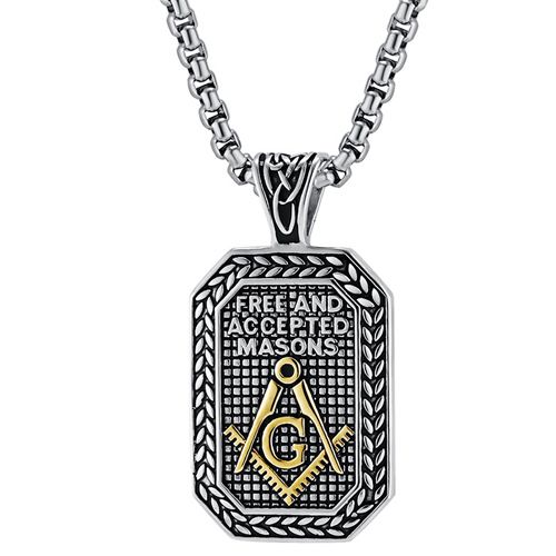 ***COI Titanium Silver/Gold Tone/Silver Gold Tone Masonic Freemason Pendant-00214BB