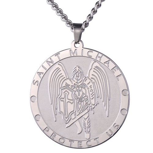 ***COI Titanium Gold Tone/Silver Saint Michael Protect Us Pendant-00224BB