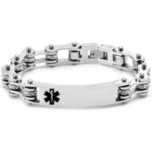 ***COI Titanium Medical Alert Cubic Zirconia Bracelet With Steel Clasp(Length: 8.27 inches)-00250BB
