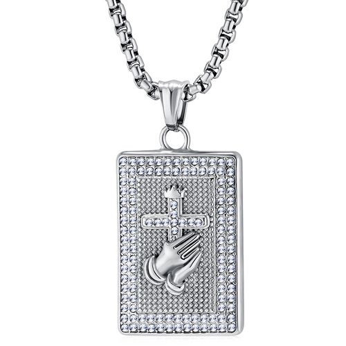***COI Titanium Gold Tone/Silver Cross Prayer Pendant With Cubic Zirconia-00254BB