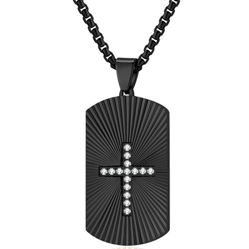 ***COI Titanium Black/Gold Tone/Silver Cross Tag Pendant With Cubic Zirconia-00256BB