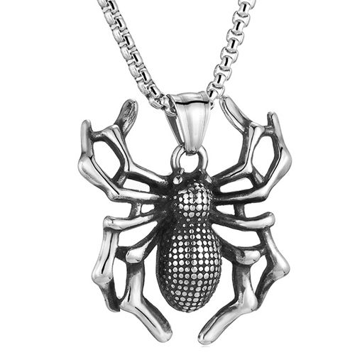***COI Titanium Black Silver Spider Pendant-00258BB