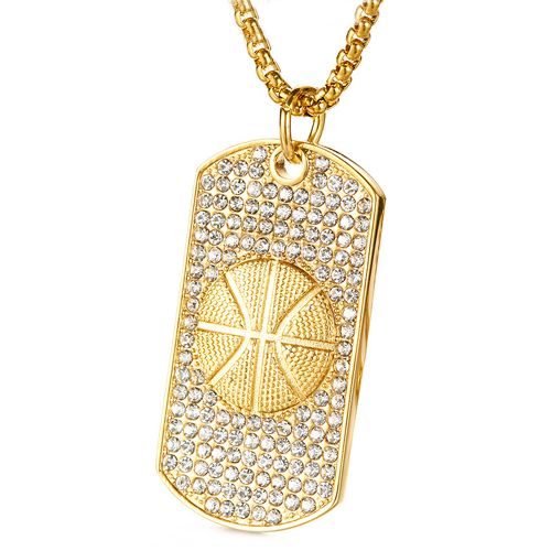 ***COI Gold Tone Titanium Basketball Pendant With Cubic Zirconia-00259BB