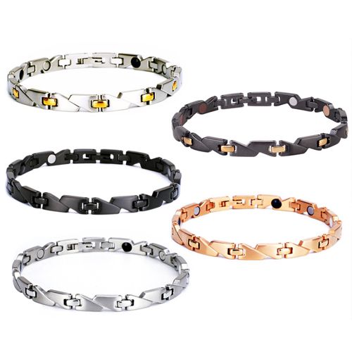 ***COI Titanium Black/Rose/Silver/Black Gold Tone/Gold Tone Silver Bracelet With Steel Clasp(Length: 8.27 inches)-00266BB