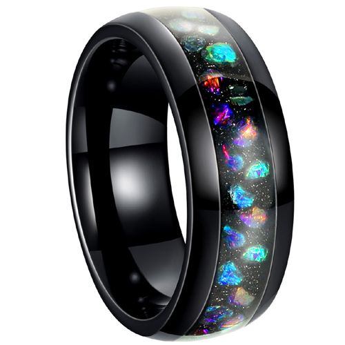 ***COI Black Titanium Abalone Shell & Meteorite Dome Court Ring-00268BB