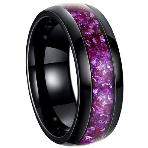 ***COI Black Titanium Purple Amethyst Dome Court Ring-00271BB