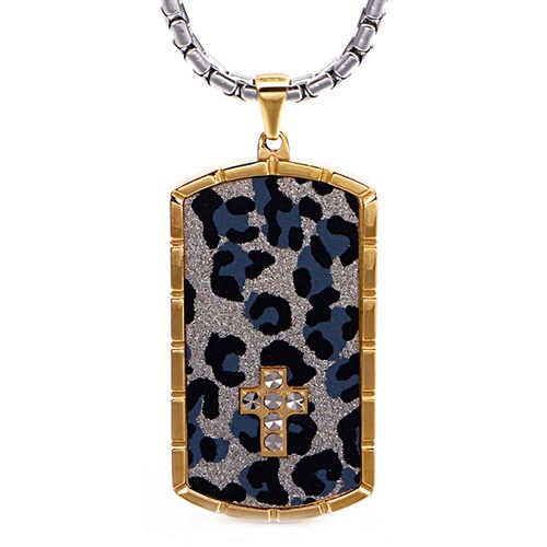 ***COI Gold Tone Titanium Camo & Cross Tag Pendant-00272BB