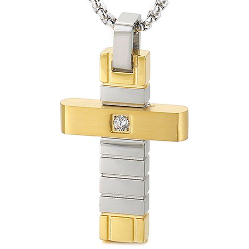 ***COI Titanium Gold Tone Silver Cross Pendant With Cubic Zirconia-00273BB