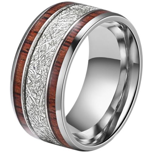 ***COI Titanium Meteorite & Wood Dome Court Ring-00285BB