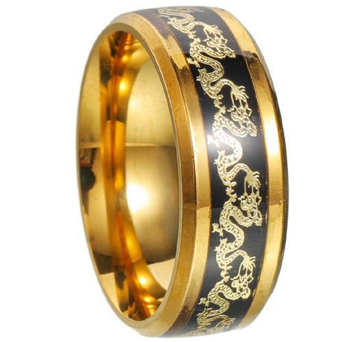 ***COI Titanium Black Gold Tone Dragon Beveled Edges Ring-00290BB