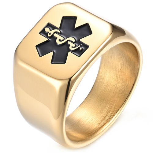 ***COI Titanium Black/Gold Tone/Silver Medical Alert Ring-00300BB