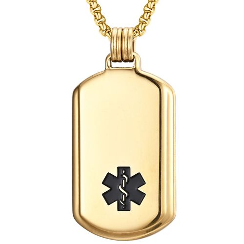 ***COI Titanium Black/Gold Tone/Silver Medical Alert Pendant-00303BB