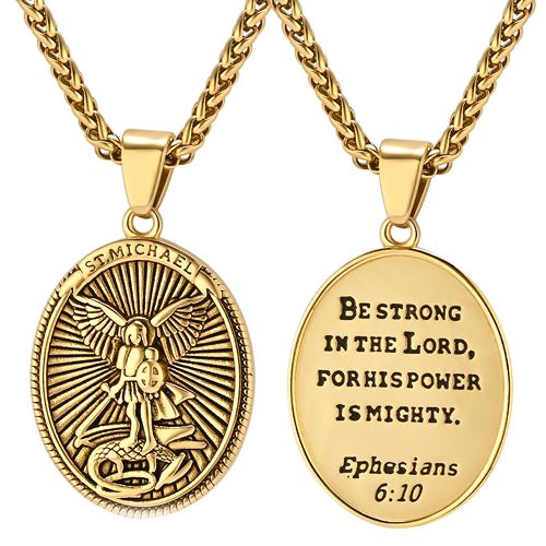 ***COI Titanium Gold Tone/Silver St Michael & Prayer Tag Pendant-00312BB