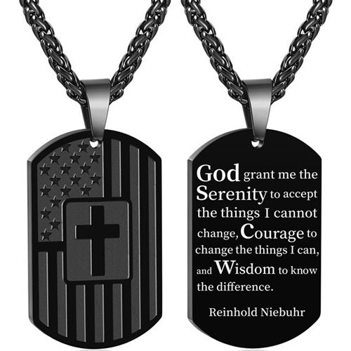 ***COI Titanium Black/Gold Tone/Silver Cross Pendant With American Flag-00318BB
