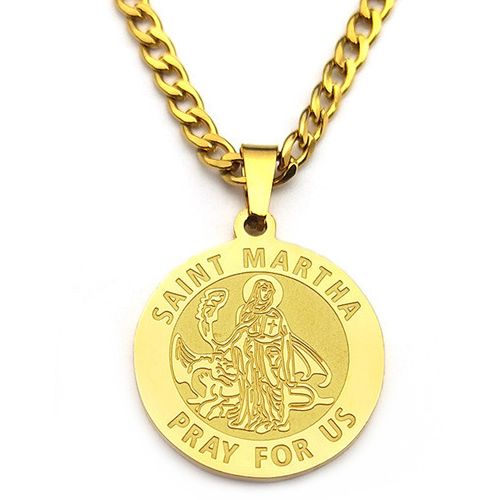 ***COI Titanium Gold Tone/Silver St Martha Pray For Us Pendant-00319BB