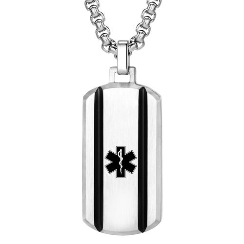 ***COI Titanium Black Silver Medical Alert Tag Pendant-00332BB