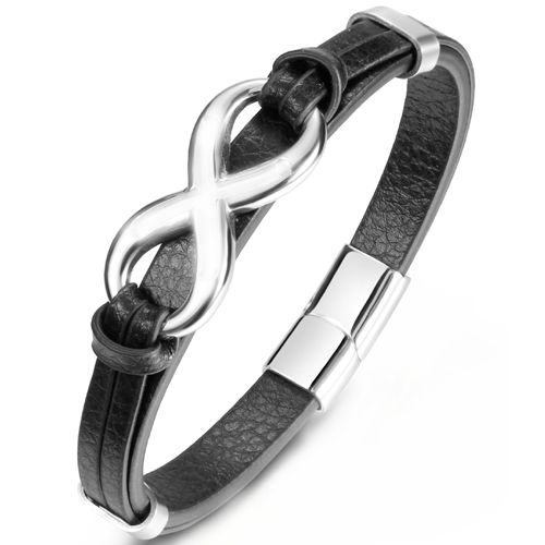 ***COI Titanium Gold Tone/Silver Infinity Genuine Leather Bracelet With Steel Clasp(Length: 8.27 inches)-00339BB