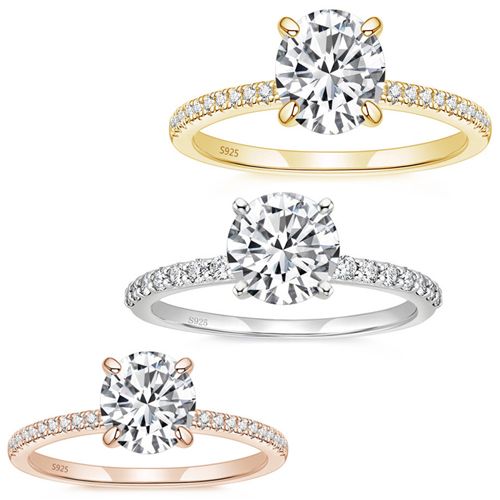 ***COI Sterling Silver 925 Gold Tone/Rose/Silver Solitaire Ring With Cubic Zirconia-00346BB