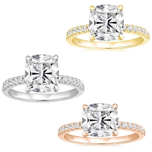***COI Sterling Silver 925 Gold Tone/Rose/Silver Solitaire Ring With Cubic Zirconia-00347BB