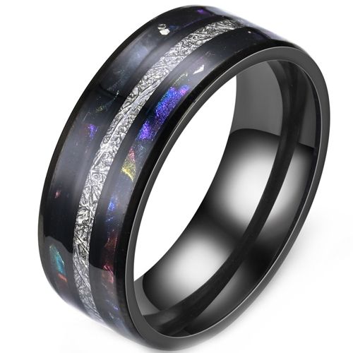 ***COI Black Titanium Crushed Opal & Meteorite Ring-00350BB