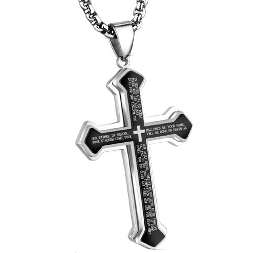 ***COI Titanium Black Silver/Gold Tone/Blue Silver/Black Cross Prayer Pendant-00353BB
