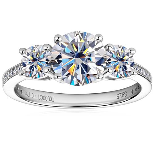 ***COI Sterling Silver 925 Three Stones Solitaire Ring With Moissanite-00360BB