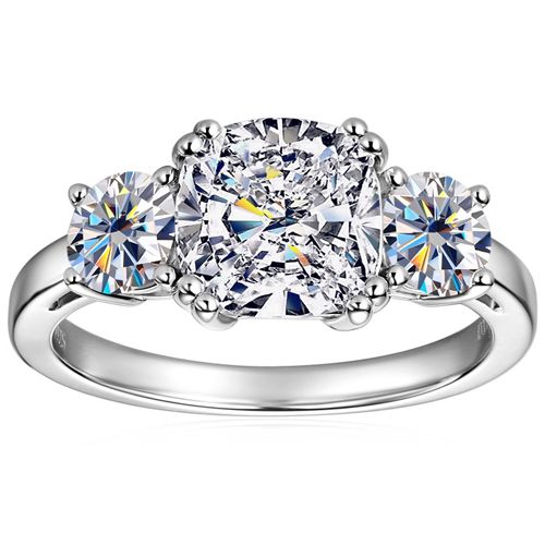 ***COI Sterling Silver 925 Three Stones Solitaire Ring With Moissanite-00361BB
