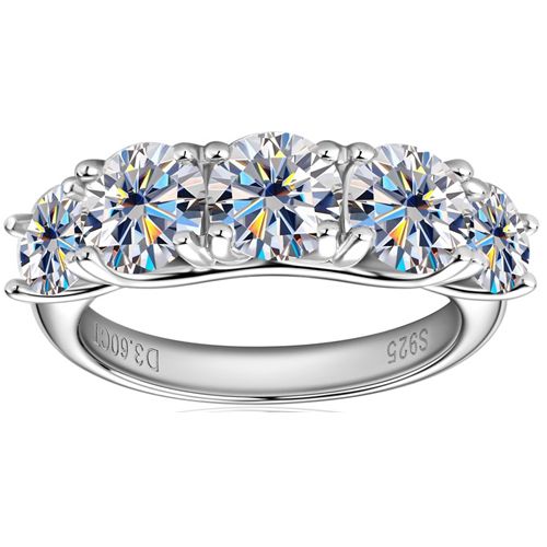 ***COI Sterling Silver 925 Five Stones Ring With Moissanite-00362BB